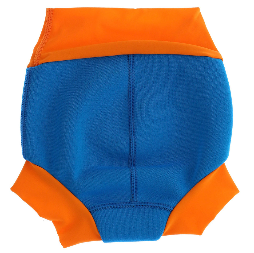 Baby swim nappy in orange and blue back
