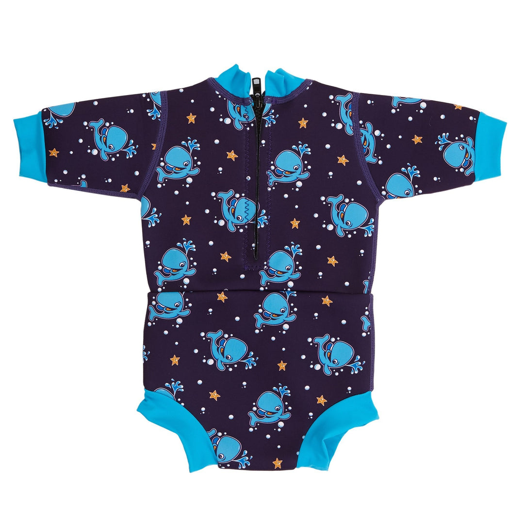 Baby swim nappy wetsuit in blue Bubba the Whale print zip back