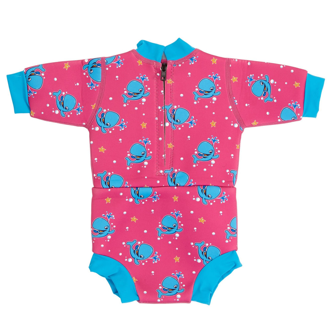 Baby swim nappy wetsuit in pink Bubba the Whale print zip back
