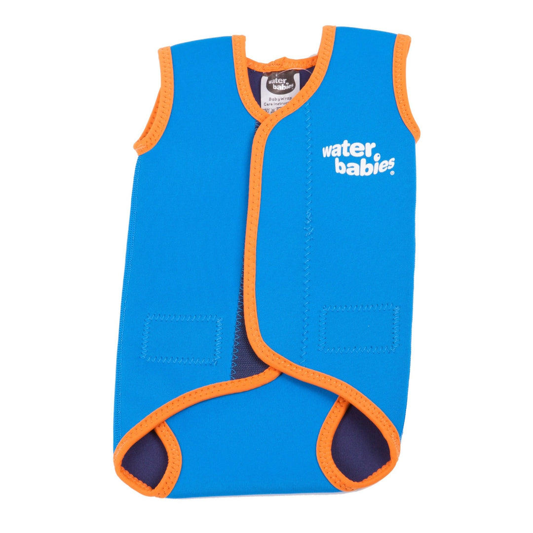 Neoprene water babies swim wrap in blue with orange trim