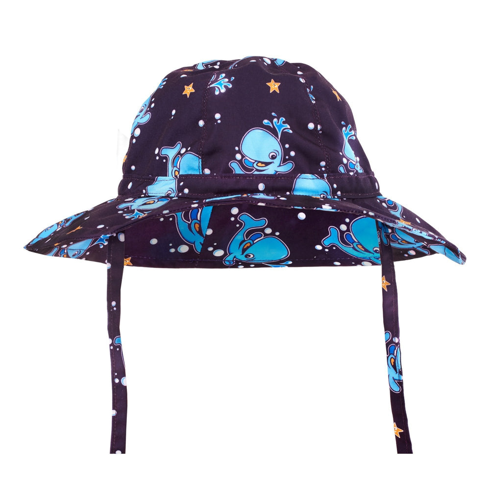 Floppy baby sun hat in blue Bubba the Whale print