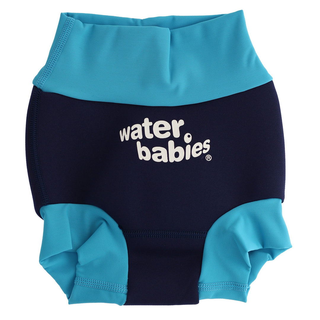 Baby swim nappy in blue and navy with water babies logo